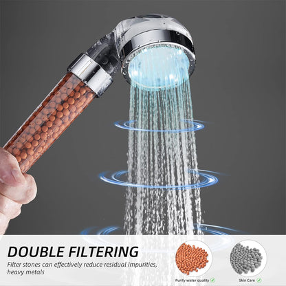 Cabezal de ducha con filtro de minerales y luz LED